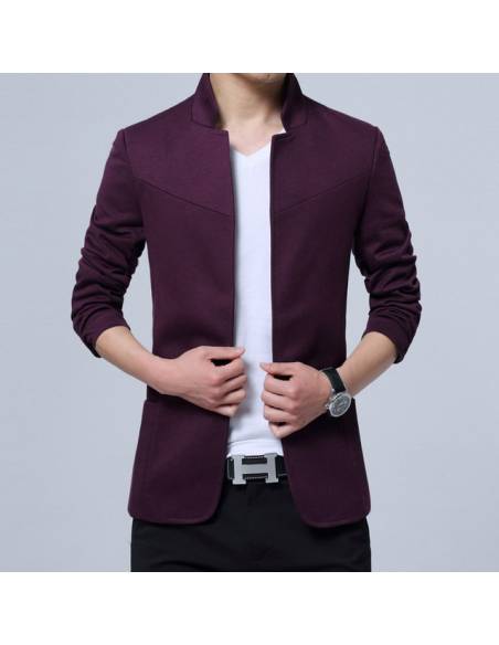 Blazer japonais Col Mao - rouge noir face
