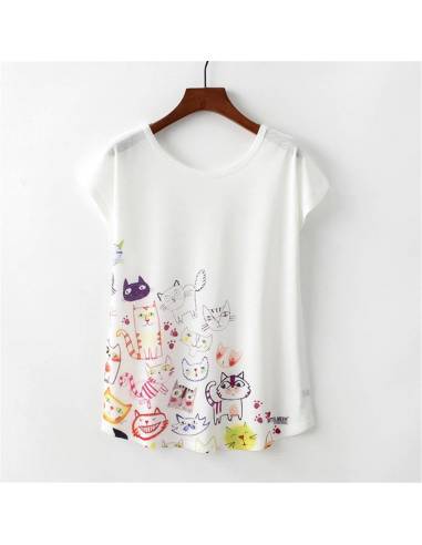 T-shirt japonais Japan Harajuku Style chats Kawaii face