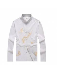 Chemise mandarin motif dragon d'or