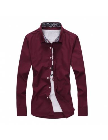 Chemise à col fleuri bordeau