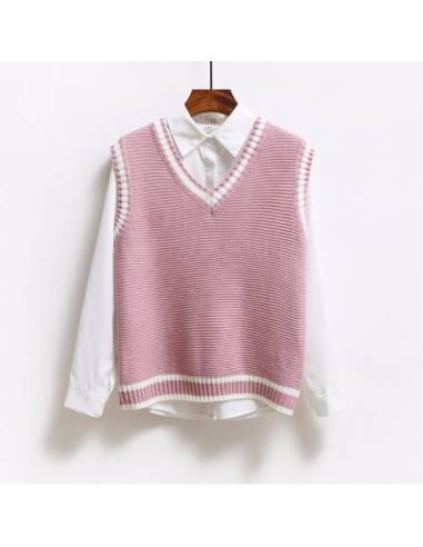 Gilet Sans Manches Preppy Pinku