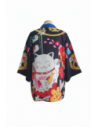 Kimono noir Maneki-neko fleuri